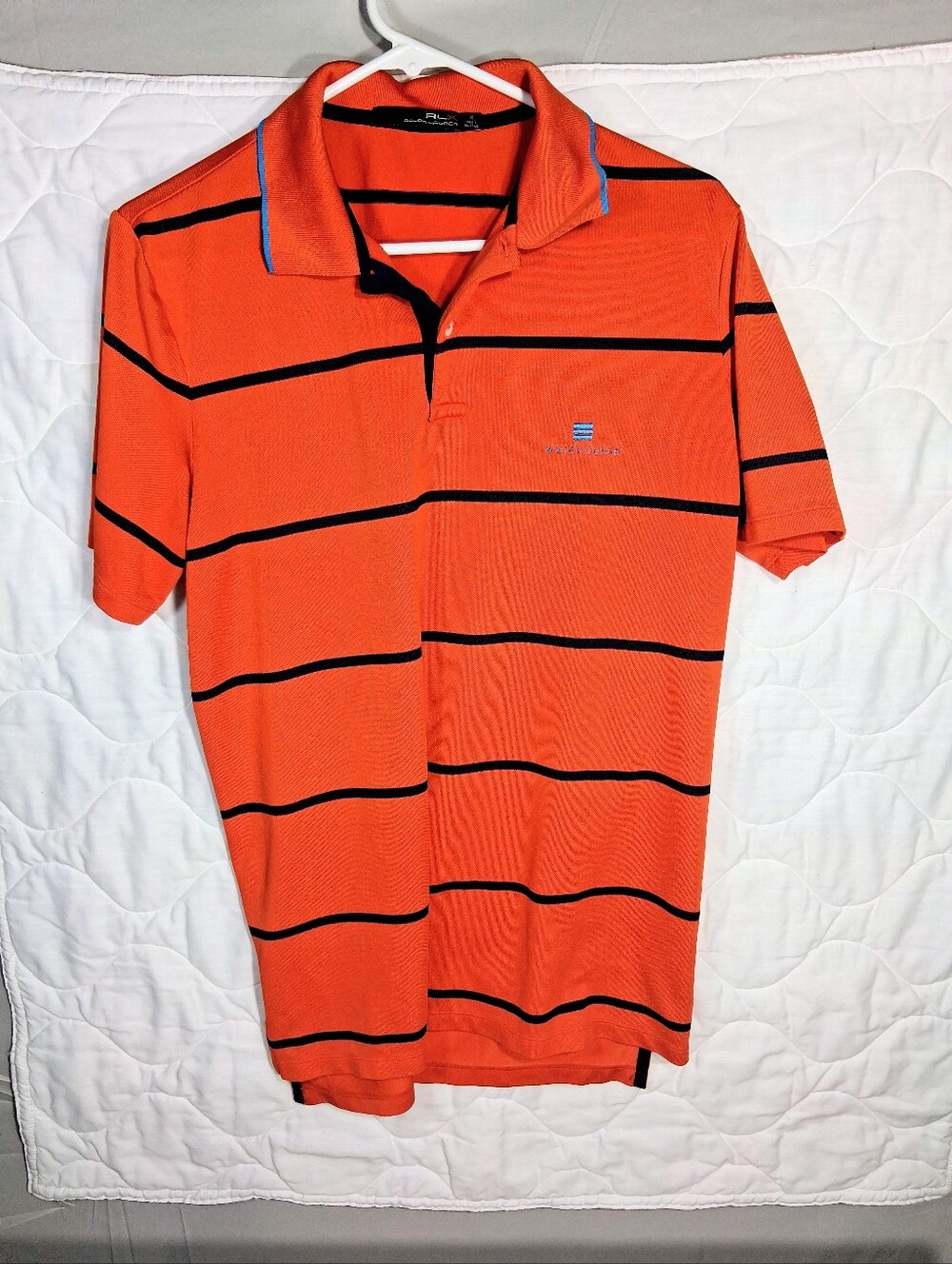 Men's M RLX Golf Like New Ralph Lauren Orange w/ Blue Stripes Polo Golf Shirt